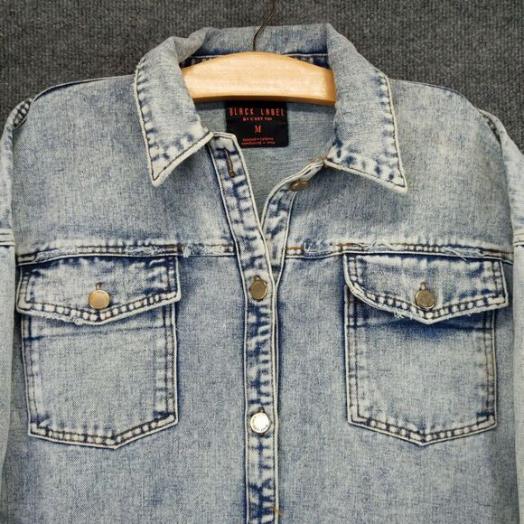 Black Label C'Est Toi Denim Jacket Women's Medium Blue Long Sleeve Frayed Hem - Picture 3 of 13